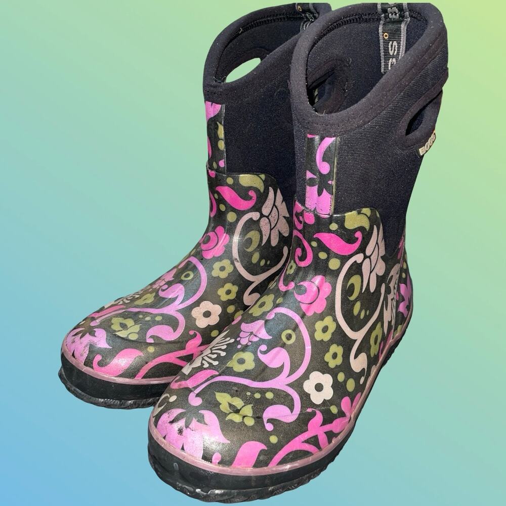 Bogs Classic Mid Corsage Rain Boots Womens Size 7 Waterproof Floral Neoprene